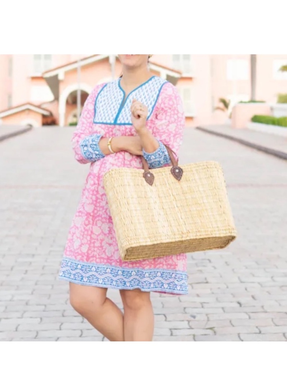 New SZ Blockprints Kitty Tunic Dress Pink Blue Floral Cotton Block Print S
